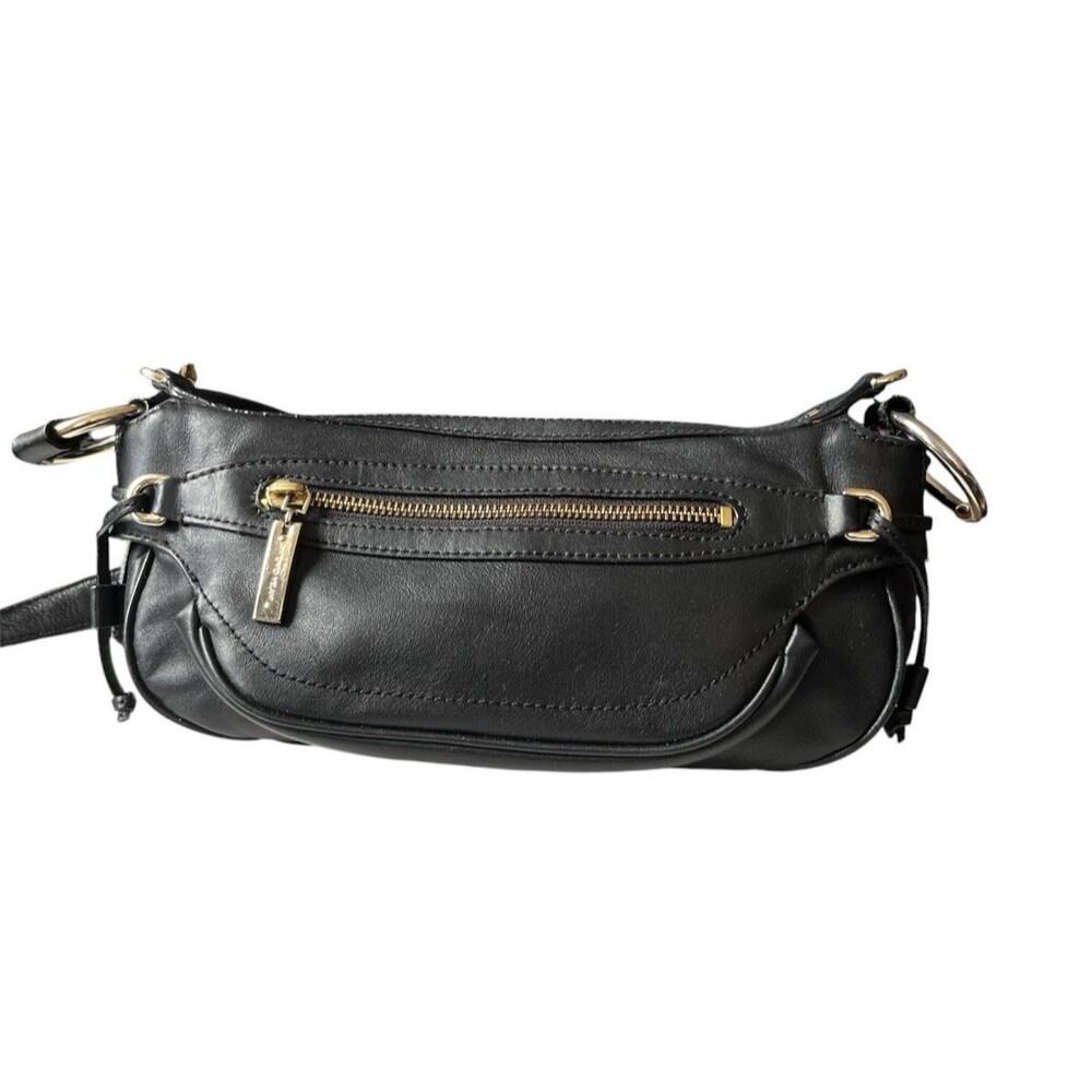 Antonio Melani Black Leather Small Shoulder Hobo Handbag Purse 11 x 5" READ
